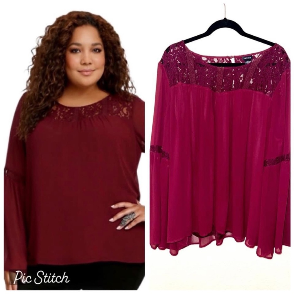 Torrid Maroon bell sleeve blouse